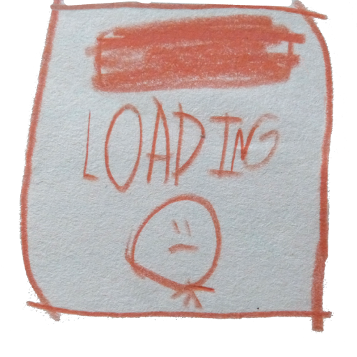 image of a red bar, the word 'loading' and a stick figure